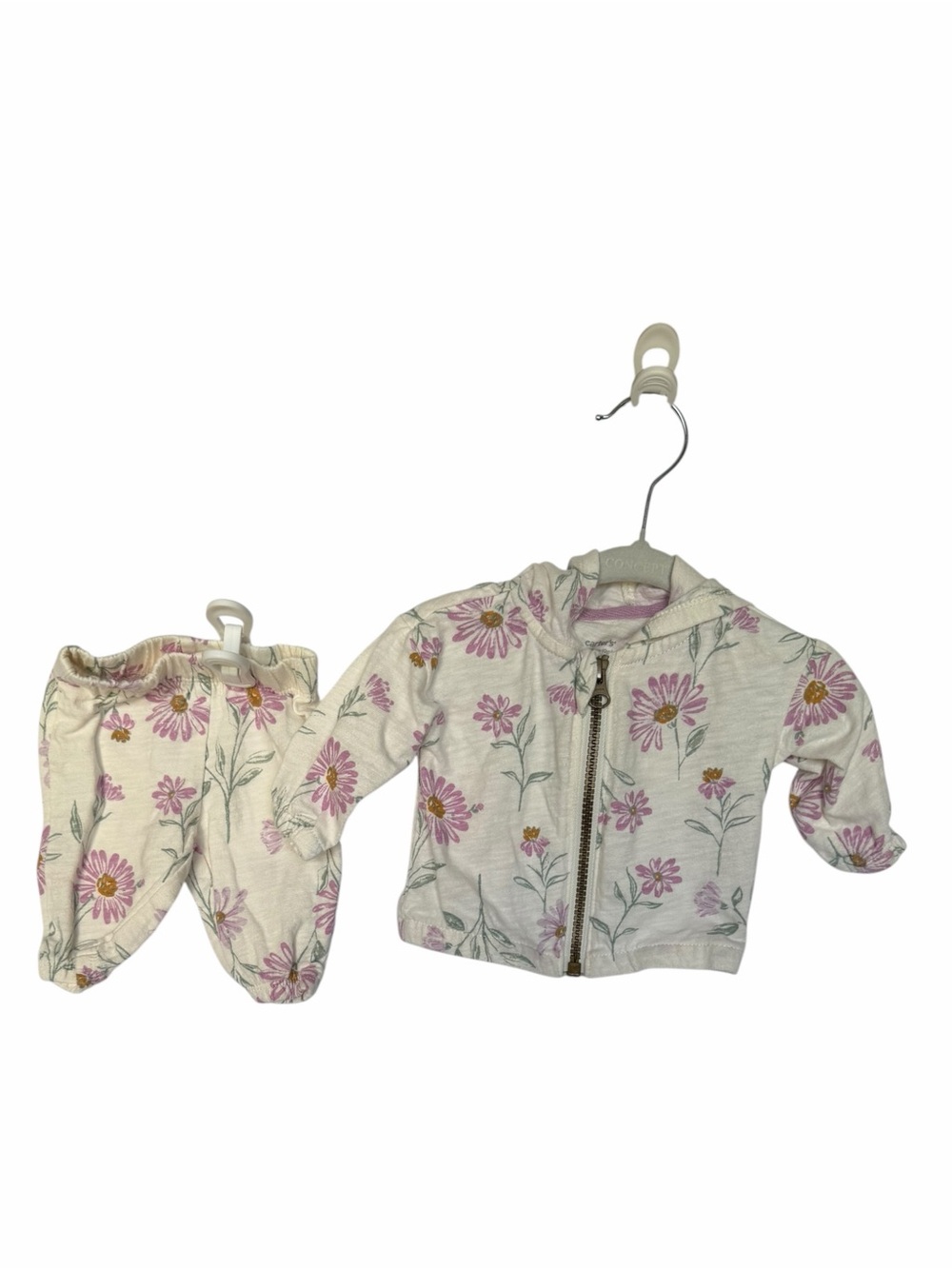 Floral Baby Hoodie and Pants Set - Purple Daisies on Cream
